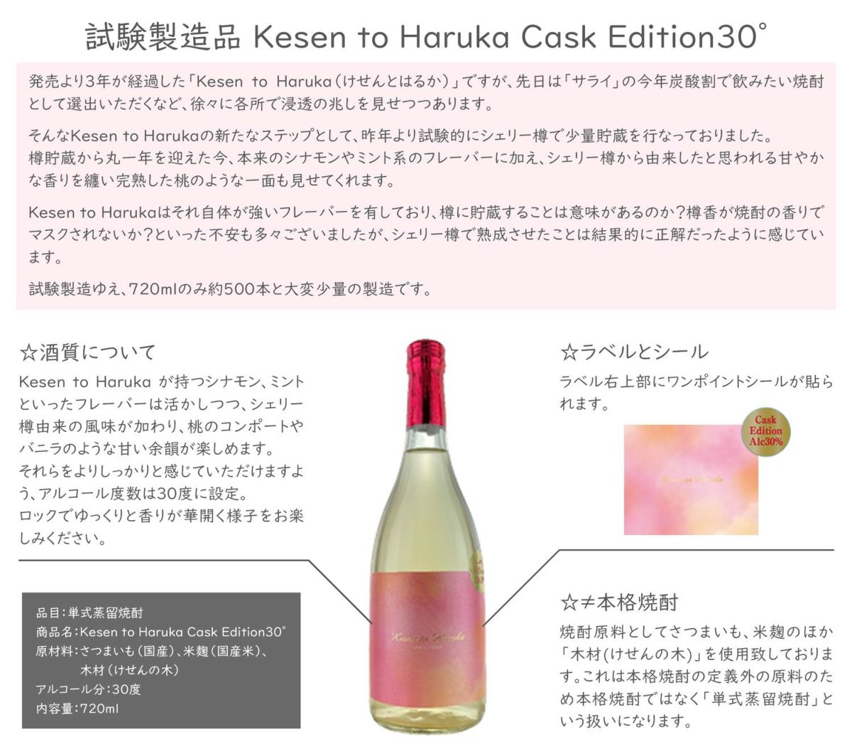 Kesen to Haruka Cask Edition 30° 30度720ml